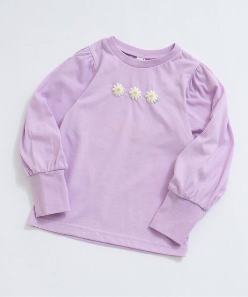 apres les cours(アプレレクール)の「【WEB限定】さくらんぼ・デイジーモチーフパワショルTシャツ(Tシャツ/カットソー・キッズ・チャコール/ラベンダー/アイボリー/ブルー・80/110/90/100/120/140/130)」の4枚目の写真
