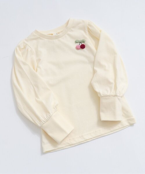 apres les cours(アプレレクール)の「【WEB限定】さくらんぼ・デイジーモチーフパワショルTシャツ(Tシャツ/カットソー・キッズ・チャコール/ラベンダー/アイボリー/ブルー・80/110/90/100/120/140/130)」の2枚目の写真