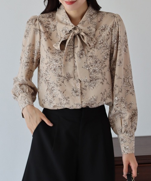 ebure リネン ボウタイリボン ブラウス シャツ ベージュ 45100 ebure リネン ボウタイリボン ブラウス シャツ ベージュ 45100