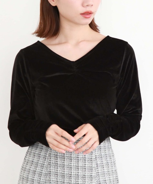 archives(アルシーヴ)の「2wayシアーベロアギャザーTOPS(Tシャツ/カットソー・レディース・ブラウン/アイボリー/ブラック・MEDIUM)」の2枚目の写真
