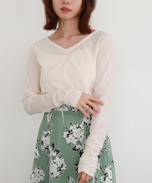 archives(アルシーヴ)の「2wayシアーベロアギャザーTOPS(Tシャツ/カットソー・レディース・ブラウン/アイボリー/ブラック・MEDIUM)」の7枚目の写真