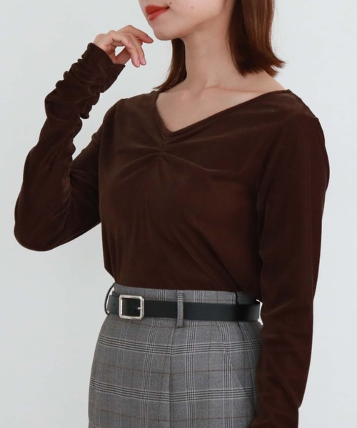 archives(アルシーヴ)の「2wayシアーベロアギャザーTOPS(Tシャツ/カットソー・レディース・ブラウン/アイボリー/ブラック・MEDIUM)」の18枚目の写真