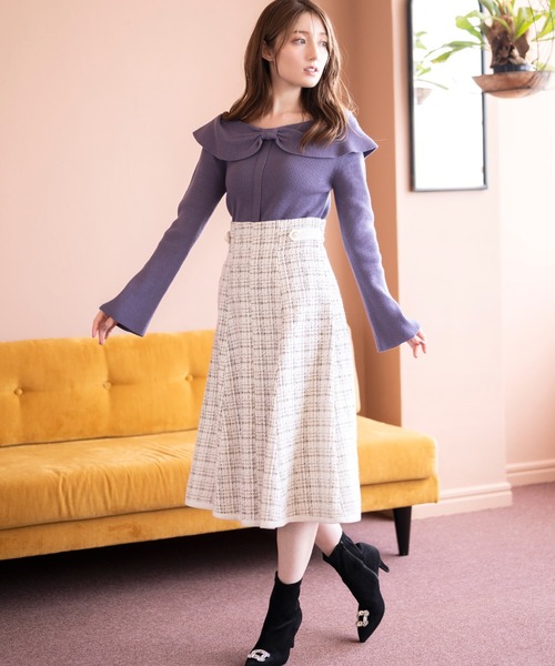 MISCH MASCH（ミッシュマッシュ）の「■2023秋冬新作■リボンケープカラーニット/MM338316（ニット/セーター・レディース・ブルー/ベージュ/ホワイト/ブラック・ﾌﾘ-）」の7枚目の写真