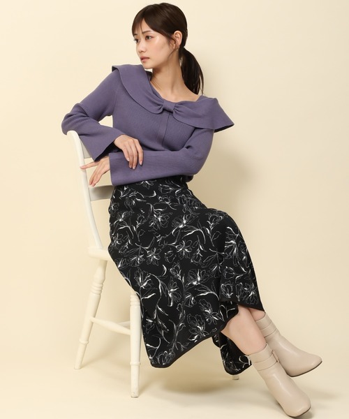 MISCH MASCH（ミッシュマッシュ）の「■2023秋冬新作■リボンケープカラーニット/MM338316（ニット/セーター・レディース・ブルー/ベージュ/ホワイト/ブラック・ﾌﾘ-）」の9枚目の写真