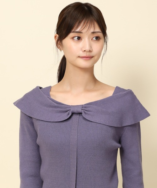 MISCH MASCH（ミッシュマッシュ）の「■2023秋冬新作■リボンケープカラーニット/MM338316（ニット/セーター・レディース・ブルー/ベージュ/ホワイト/ブラック・ﾌﾘ-）」の14枚目の写真