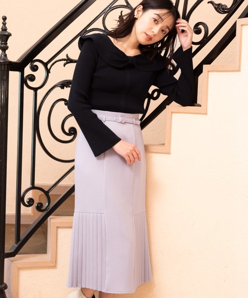 MISCH MASCH（ミッシュマッシュ）の「■2023秋冬新作■リボンケープカラーニット/MM338316（ニット/セーター・レディース・ブルー/ベージュ/ホワイト/ブラック・ﾌﾘ-）」の18枚目の写真