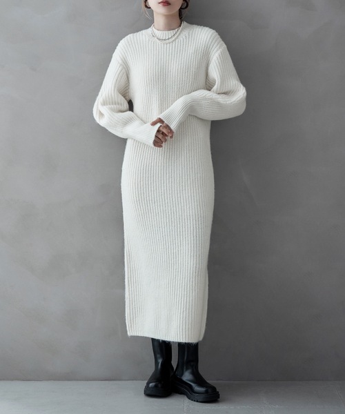 etoll.(エトル)の「エアーヤーンニットワンピース(ワンピース・レディース・ブラック/アイボリー/杢グレー・FREE)」の3枚目の写真