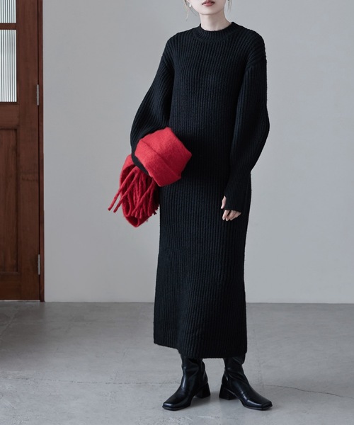 etoll.(エトル)の「エアーヤーンニットワンピース(ワンピース・レディース・ブラック/アイボリー/杢グレー・FREE)」の2枚目の写真