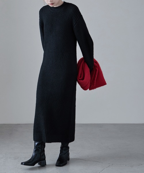 etoll.(エトル)の「エアーヤーンニットワンピース(ワンピース・レディース・ブラック/アイボリー/杢グレー・FREE)」の4枚目の写真