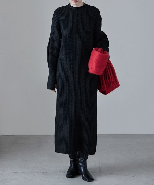 etoll.(エトル)の「エアーヤーンニットワンピース(ワンピース・レディース・ブラック/アイボリー/杢グレー・FREE)」の9枚目の写真