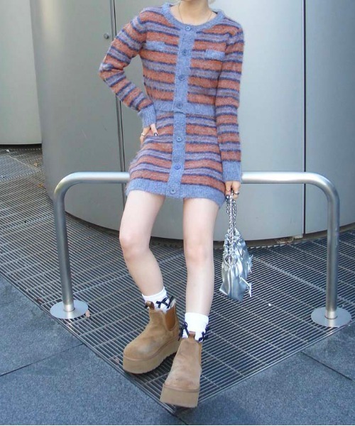 sedacle girl(セダクルガール)の「ボーダーニット起毛カーデ【SETUP着用可能】(カーディガン/ボレロ・レディース・オレンジ/ネイビー・FREE)」の11枚目の写真