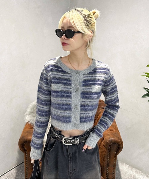 sedacle girl(セダクルガール)の「ボーダーニット起毛カーデ【SETUP着用可能】(カーディガン/ボレロ・レディース・オレンジ/ネイビー・FREE)」の15枚目の写真