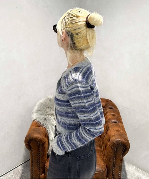 sedacle girl(セダクルガール)の「ボーダーニット起毛カーデ【SETUP着用可能】(カーディガン/ボレロ・レディース・オレンジ/ネイビー・FREE)」の16枚目の写真