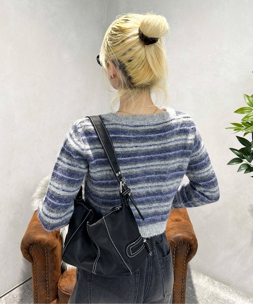 sedacle girl(セダクルガール)の「ボーダーニット起毛カーデ【SETUP着用可能】(カーディガン/ボレロ・レディース・オレンジ/ネイビー・FREE)」の17枚目の写真