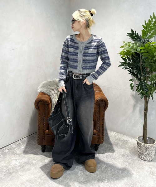 sedacle girl(セダクルガール)の「ボーダーニット起毛カーデ【SETUP着用可能】(カーディガン/ボレロ・レディース・オレンジ/ネイビー・FREE)」の18枚目の写真