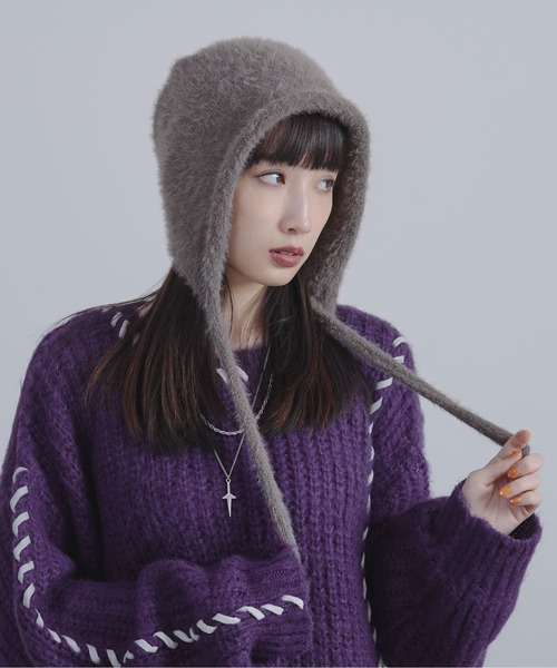 Ellno Loset（エルノロゼット）の「シャギーフライトニットキャップ（ニットキャップ/ビーニー・メンズ・ブラック/グレー・FREE）」の2枚目の写真