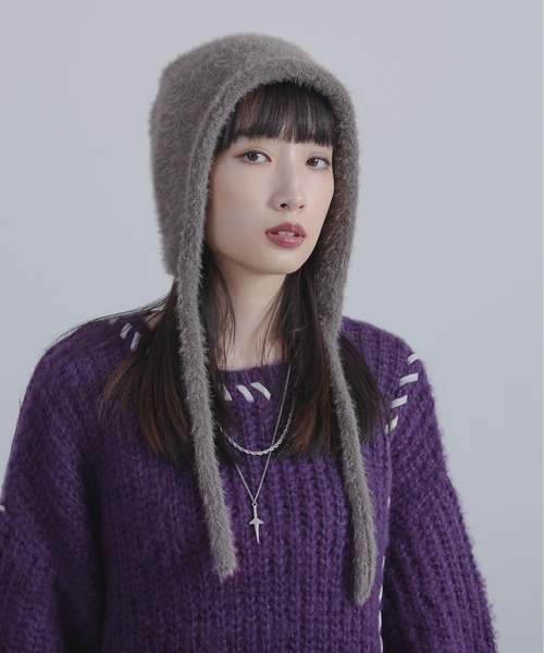 Ellno Loset（エルノロゼット）の「シャギーフライトニットキャップ（ニットキャップ/ビーニー・メンズ・ブラック/グレー・FREE）」の7枚目の写真