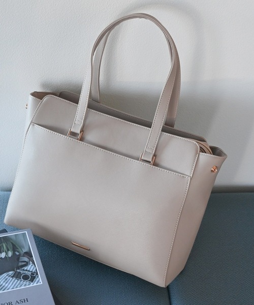 Honeys（ハニーズ）の「ＰＣポーチ付Ａ４トートバッグ（トートバッグ・レディース・ブラック/モカ/ネイビー/グレイッシュベージュ/サックスブルー系・FREE）」の3枚目の写真