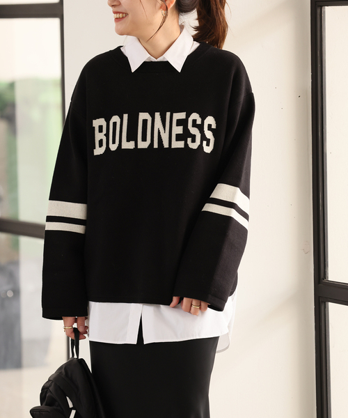 JOURNAL STANDARD(ジャーナルスタンダード)の「BOLDNESSロゴニット(ニット/セーター・レディース・チャコールグレー/ブラック/アイボリー・FREE)」の5枚目の写真