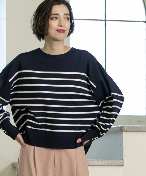 OPAQUE.CLIP(オペークドットクリップ)の「◆≪ヒルナンデス!で紹介≫ 袖パール調ボタンワイドニット【洗濯機洗い可】(ニット/セーター・レディース・ライトイエロー系/ネイビー系2/ホワイト系3/ライトベージュ・40/38/36/42)」の16枚目の写真