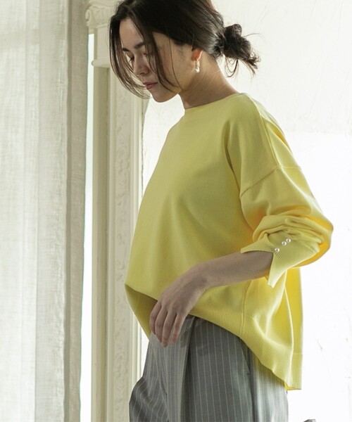 OPAQUE.CLIP(オペークドットクリップ)の「◆≪ヒルナンデス!で紹介≫ 袖パール調ボタンワイドニット【洗濯機洗い可】(ニット/セーター・レディース・ライトイエロー系/ネイビー系2/ホワイト系3/ライトベージュ・40/38/36/42)」の21枚目の写真