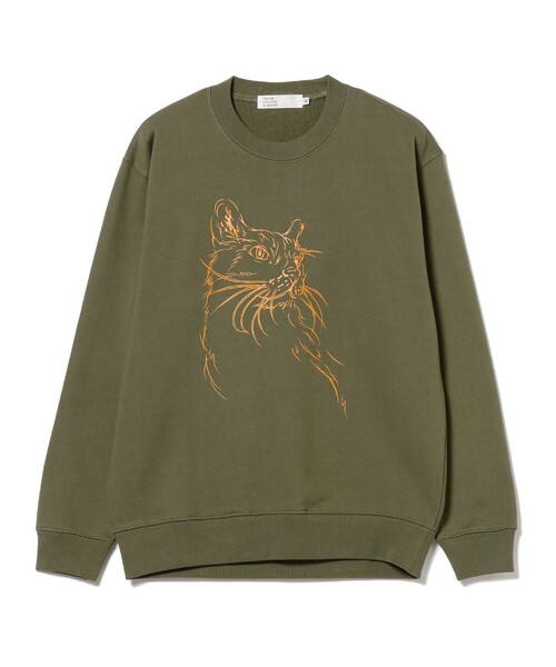 TOKYO CULTUART by BEAMS（トウキョウカルチャートバイビームス）の「黒田潔 / Cat Sweat shirt（スウェット・メンズ・オリーブ/ホワイト・SMALL/X-LARGE/LARGE/MEDIUM）」の7枚目の写真