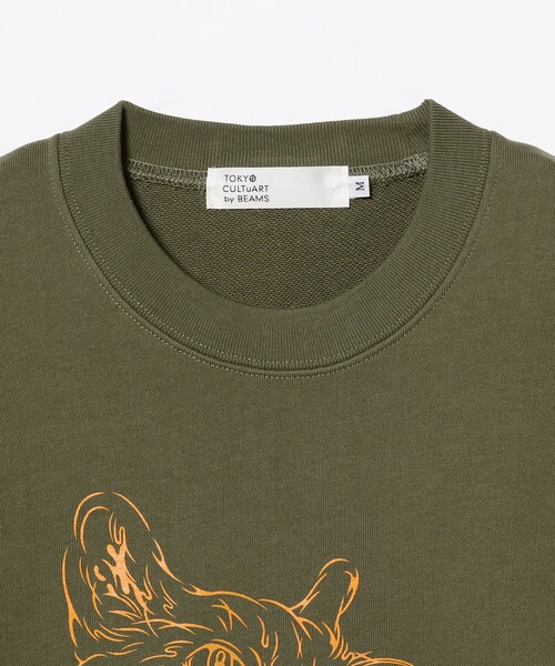 TOKYO CULTUART by BEAMS（トウキョウカルチャートバイビームス）の「黒田潔 / Cat Sweat shirt（スウェット・メンズ・オリーブ/ホワイト・SMALL/X-LARGE/LARGE/MEDIUM）」の8枚目の写真