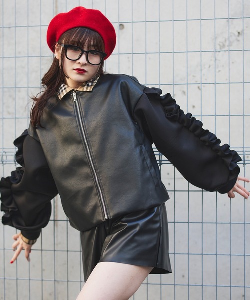 Narcissus(ナルシス)の「【Narcissus】フリルレザーブルゾン(ブルゾン・レディース・ブラック/ベージュ・FREE)」の3枚目の写真