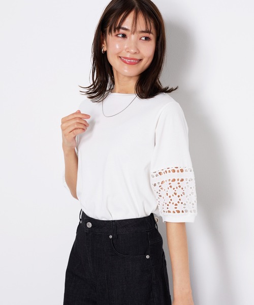 BELLUNA PLUS(ベルーナ)の「袖レース切替デザインプルオーバー(Tシャツ/カットソー・レディース・ブラック/オフホワイト/マスタード/グリーン・MEDIUM/LARGE/X-LARGE/SMALL)」の8枚目の写真