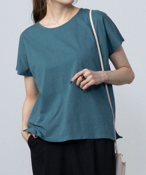 NAVY（ネイビー）の「NAVY 抗菌・UVカット・紫外線対策 ベーシックドルマンTシャツ（Tシャツ/カットソー・レディース・チャコールグレー/ブルーグリーン/ホワイト/ピンク・L/M/S/XL）」の4枚目の写真