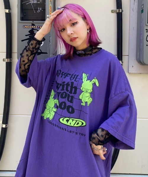 Candy Stripper（キャンディストリッパー）の「WITH YOU TOO BIG BIG Tシャツ（Tシャツ/カットソー・レディース・オフホワイト/ブラック/パープル・2）」の11枚目の写真