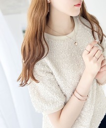 【mily bilet】上品な可愛さ。テープモール半袖カットソー