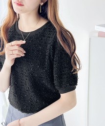 【mily bilet】上品な可愛さ。テープモール半袖カットソー