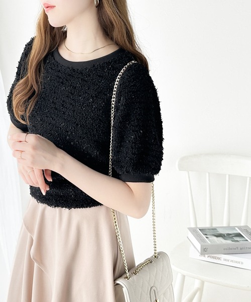 mily bilet(ミウィビレット)の「【mily bilet】上品な可愛さ。テープモール半袖カットソー(Tシャツ/カットソー・レディース・アイボリー/ブラック・MEDIUM/LARGE/SMALL/X-LARGE)」の13枚目の写真
