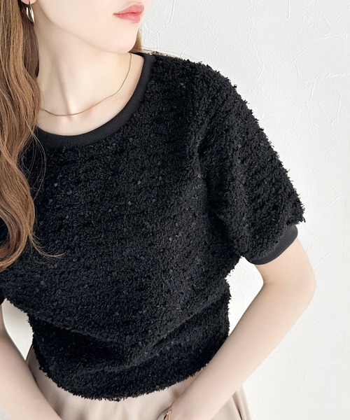 mily bilet(ミウィビレット)の「【mily bilet】上品な可愛さ。テープモール半袖カットソー(Tシャツ/カットソー・レディース・アイボリー/ブラック・MEDIUM/LARGE/SMALL/X-LARGE)」の14枚目の写真