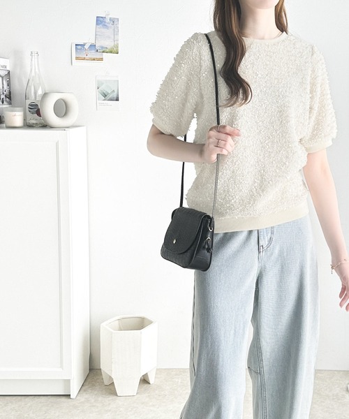 mily bilet(ミウィビレット)の「【mily bilet】上品な可愛さ。テープモール半袖カットソー(Tシャツ/カットソー・レディース・アイボリー/ブラック・MEDIUM/LARGE/SMALL/X-LARGE)」の10枚目の写真