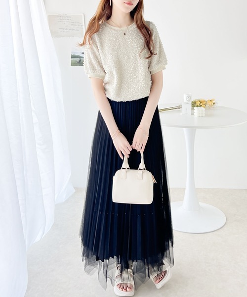 mily bilet(ミウィビレット)の「【mily bilet】上品な可愛さ。テープモール半袖カットソー(Tシャツ/カットソー・レディース・アイボリー/ブラック・MEDIUM/LARGE/SMALL/X-LARGE)」の5枚目の写真