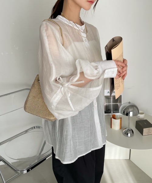 Ada.(エイダ)の「前後2WAY スリット袖 シアー シャツ(シャツ/ブラウス・レディース・ライトグリーン/ブルー/オフホワイト/ブラック・FREE)」の9枚目の写真