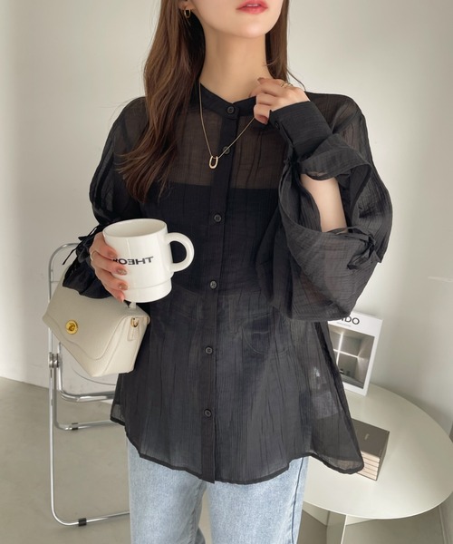 Ada.(エイダ)の「前後2WAY スリット袖 シアー シャツ(シャツ/ブラウス・レディース・ライトグリーン/ブルー/オフホワイト/ブラック・FREE)」の11枚目の写真