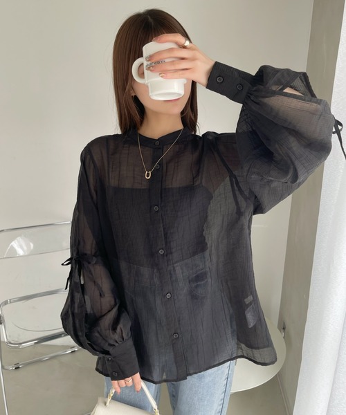 Ada.(エイダ)の「前後2WAY スリット袖 シアー シャツ(シャツ/ブラウス・レディース・ライトグリーン/ブルー/オフホワイト/ブラック・FREE)」の14枚目の写真