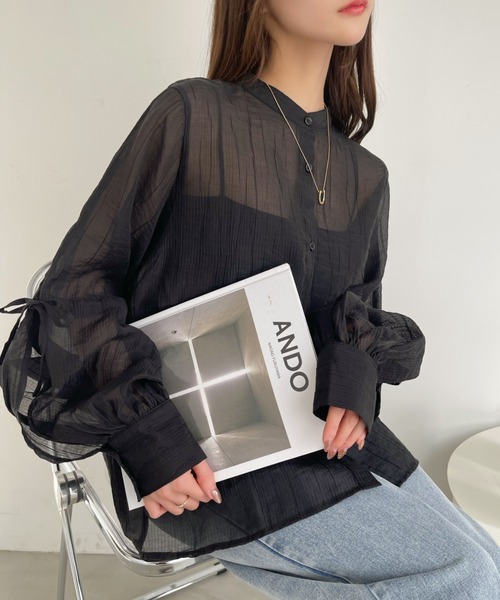 Ada.(エイダ)の「前後2WAY スリット袖 シアー シャツ(シャツ/ブラウス・レディース・ライトグリーン/ブルー/オフホワイト/ブラック・FREE)」の10枚目の写真
