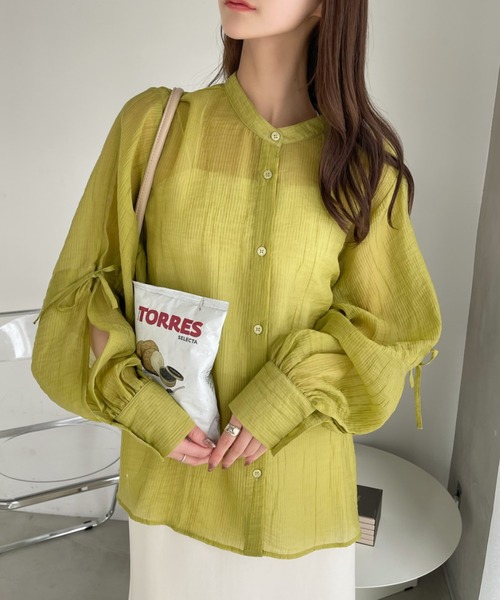 Ada.(エイダ)の「前後2WAY スリット袖 シアー シャツ(シャツ/ブラウス・レディース・ライトグリーン/ブルー/オフホワイト/ブラック・FREE)」の15枚目の写真