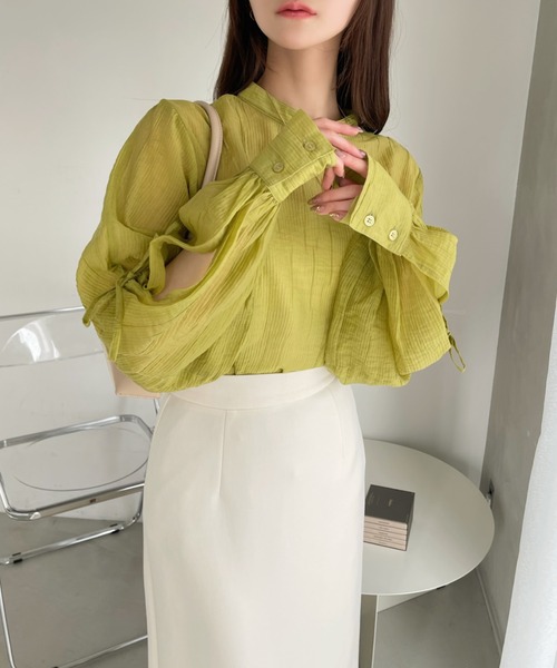 Ada.(エイダ)の「前後2WAY スリット袖 シアー シャツ(シャツ/ブラウス・レディース・ライトグリーン/ブルー/オフホワイト/ブラック・FREE)」の21枚目の写真