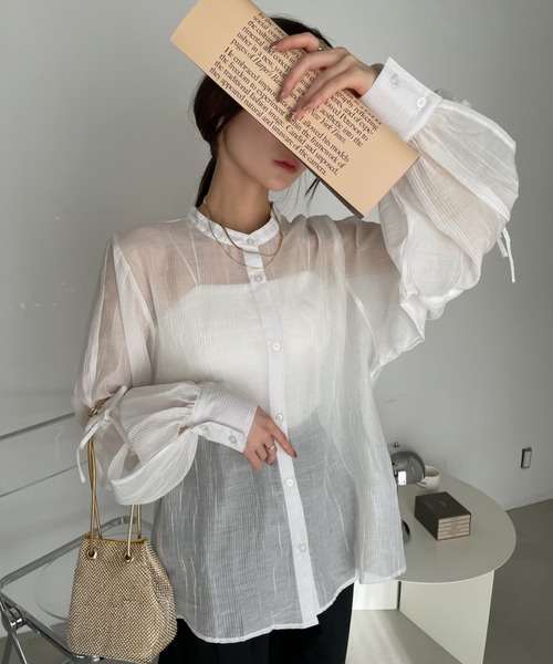Ada.(エイダ)の「前後2WAY スリット袖 シアー シャツ(シャツ/ブラウス・レディース・ライトグリーン/ブルー/オフホワイト/ブラック・FREE)」の5枚目の写真