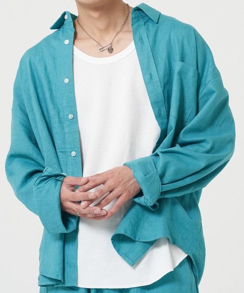 ROUGH TRADE(ラフトレード)の「麻レーヨン 長袖レギュラーカラーシャツ(M1)(シャツ/ブラウス・メンズ・アイボリー/ミント/イエロー/チャコールグレー・X-LARGE/LARGE/MEDIUM)」の4枚目の写真