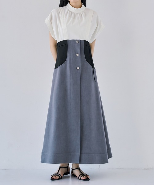 UNITED TOKYO（ユナイテッドトウキョウ）の「セットコーディネートワンピース｜オケージョン/半袖/細見え（ワンピース・レディース・グリーン/ホワイト/ブラック・2/1）」の18枚目の写真