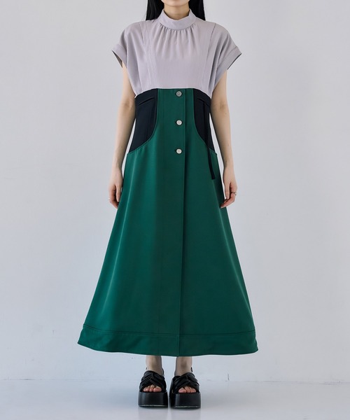 UNITED TOKYO（ユナイテッドトウキョウ）の「セットコーディネートワンピース｜オケージョン/半袖/細見え（ワンピース・レディース・グリーン/ホワイト/ブラック・2/1）」の21枚目の写真