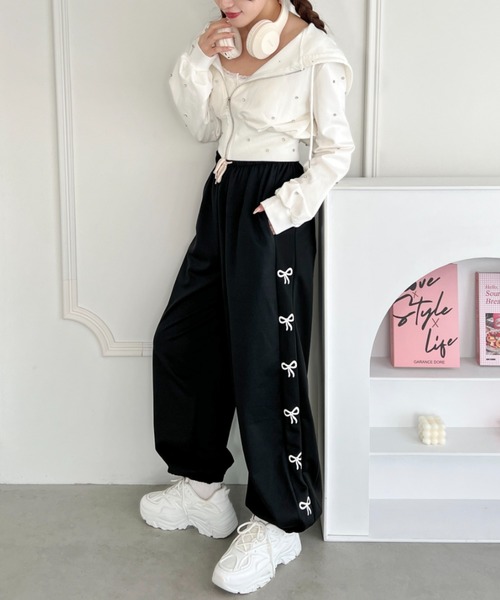 SOLLON.（ソルロン）の「サイドリボンライトスウェットパンツ（スウェットパンツ・レディース・アイボリー/ブラック/グレー/ライトブルー/ピンク・FREE）」の17枚目の写真