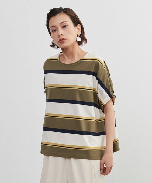 On One's Own(オンワンズオン)の「On One's Own ドルマンスリーブ半袖ボーダーTシャツ(Tシャツ/カットソー・レディース・オリーブ/パープル/ネイビー・FREE)」の5枚目の写真