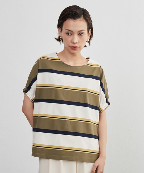 On One's Own(オンワンズオン)の「On One's Own ドルマンスリーブ半袖ボーダーTシャツ(Tシャツ/カットソー・レディース・オリーブ/パープル/ネイビー・FREE)」の6枚目の写真